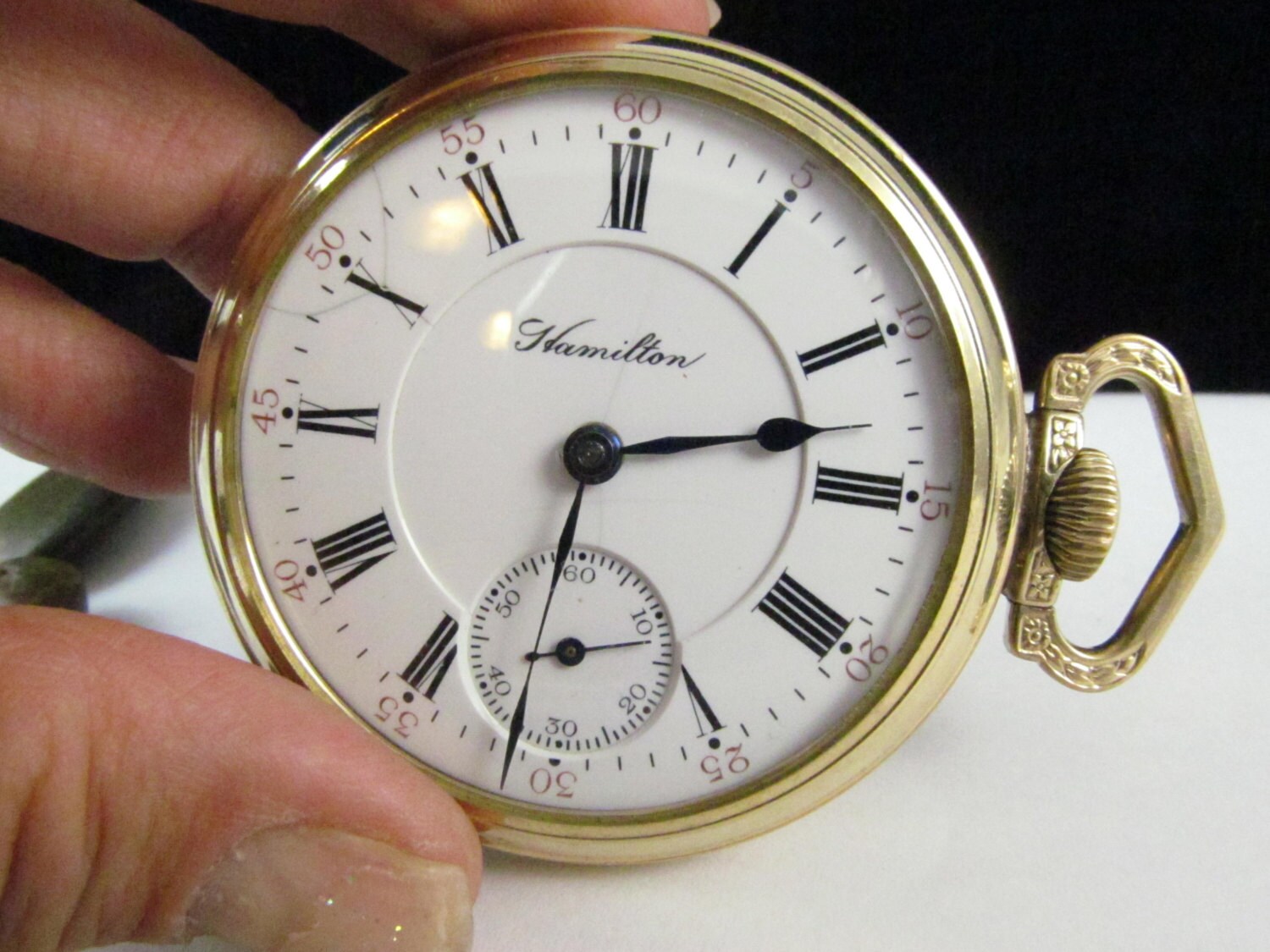 Gorgeous Hamilton Pocket Watch Early 1900 Era Black Roman