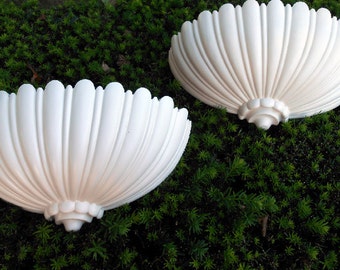 Large Pair Of Vintage, SYROCO, Wall Hangers, Wall Decor, Scallop Design, White, Hand Painted.