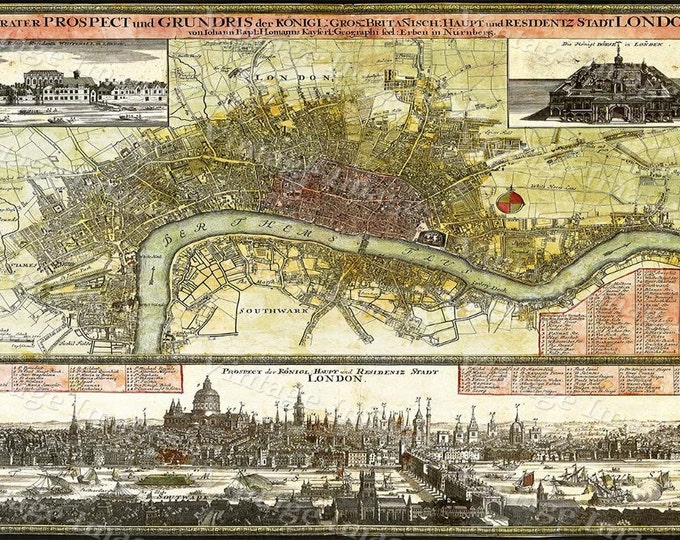 Old Map of London England Old London Map 1740 Large Antique Restoration Hardware Style English Map of London Fine Art Print wall Art Poster