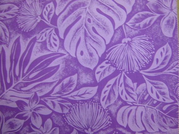 Hawaiian Fabric Purple Floral Print With Leaves on Purple