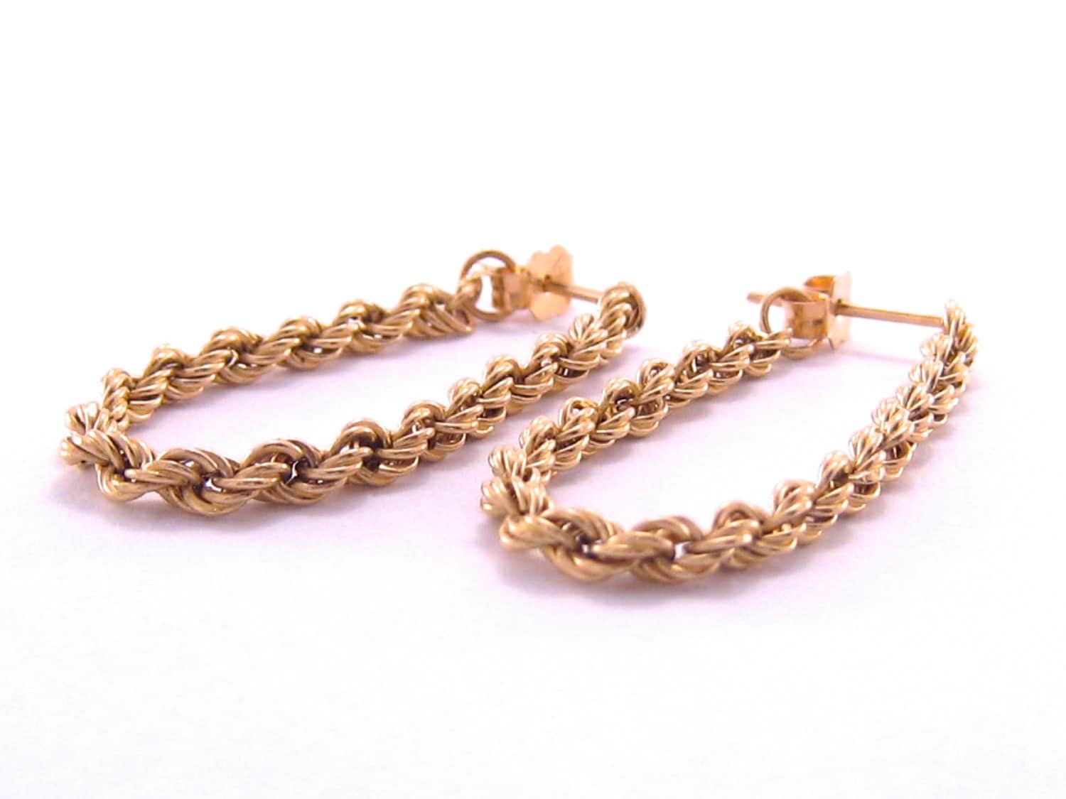 14K Rope Chain Earrings Gold Jewelry Pierced Posts by MasCollected