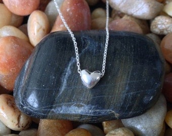 Tiny Sterling Silver Heart Necklace, Heart Bead, Silver Heart Necklace