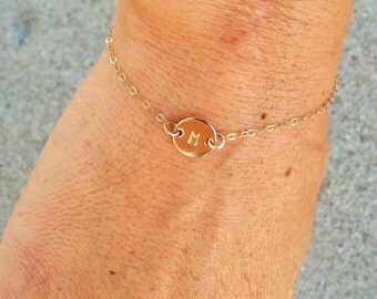 Tiny Gold Fill Monogram Bracelet, Gold Fill Chain, Monogram Bracelet