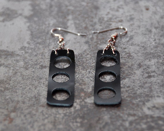 Leather earrings with holes in black patent reclaimed leather Handmade in London  hipster earrings, ecofriendly earrings, Hole earrings