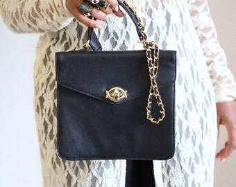 GIANI BERNINI Vintage Leather Handbag/Purse with Gold Chain Strap