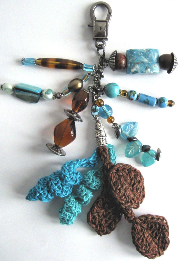 Purse Charm Keychain in Aquas and Browns