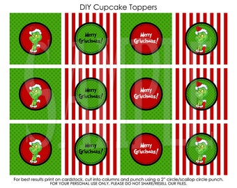 Grinch Cupcake Toppers - INSTANT DOWNLOAD