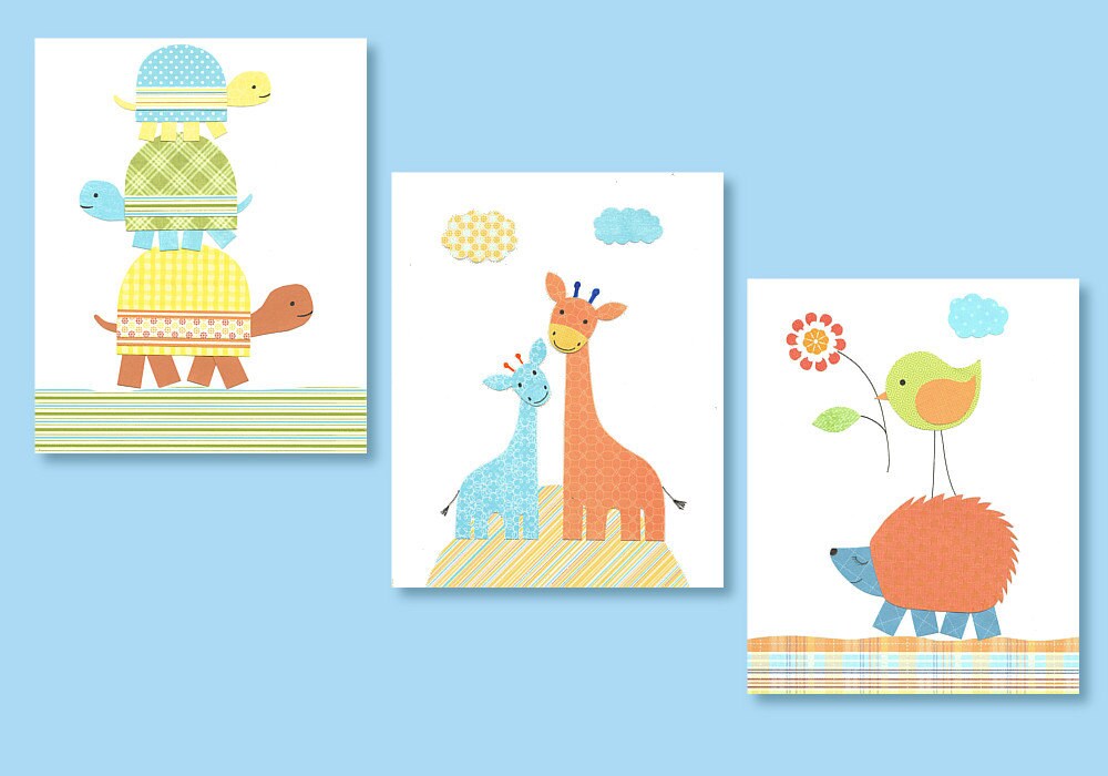 Nursery Wall Art Gender Neutral Room Decor Turtle Giraffe
