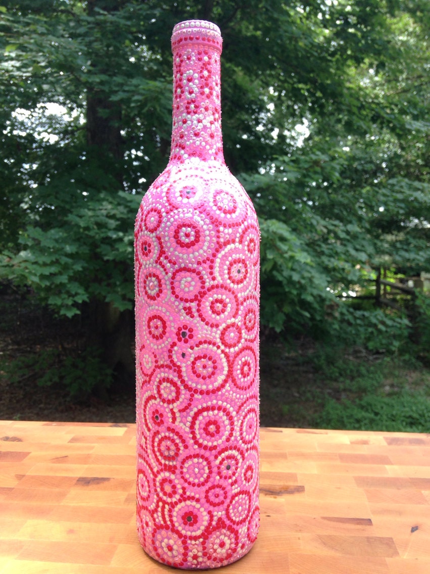 Hand painted decorative wine bottle Hello Kitty / Dot Art