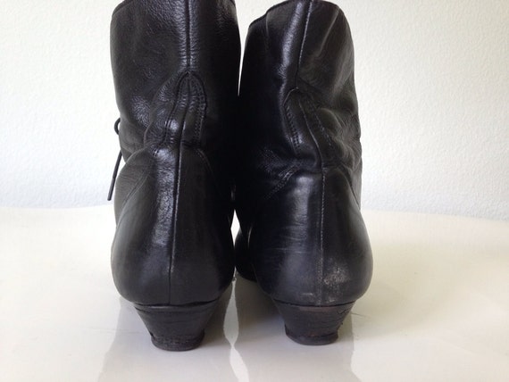 vintage women's size 8.5 9 black leather hipster boots