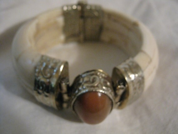 Vintage Faux Ivory hinged bracelet Stone Faux by Liltreasures4you