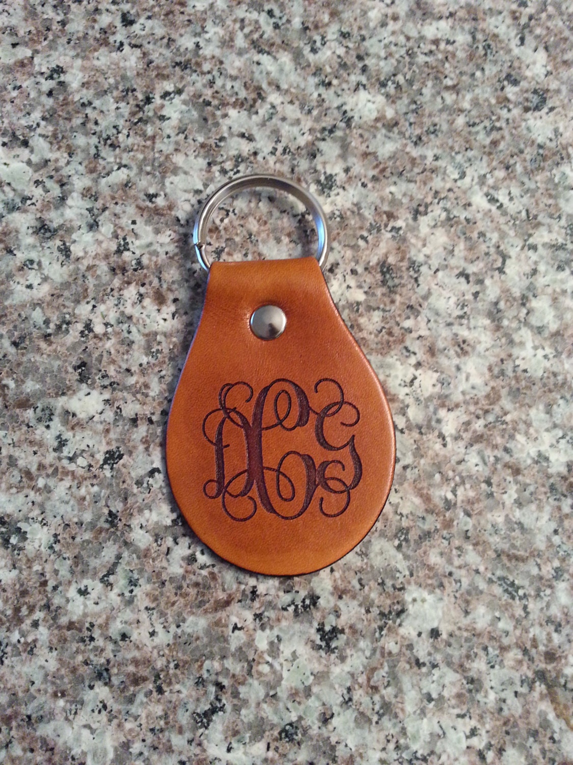 Monogram Leather keychain personalized brown key tag key