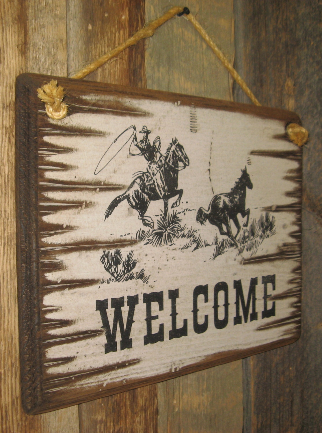 Welcome Western Antiqued Wooden Sign