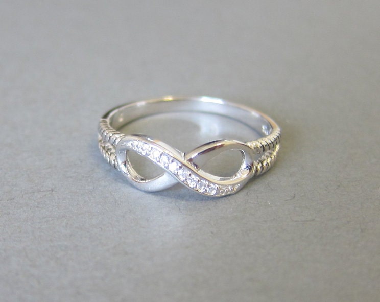 Sterling Silver Infinity Ring, Best Friend Gift, Crystal, Unique Gift