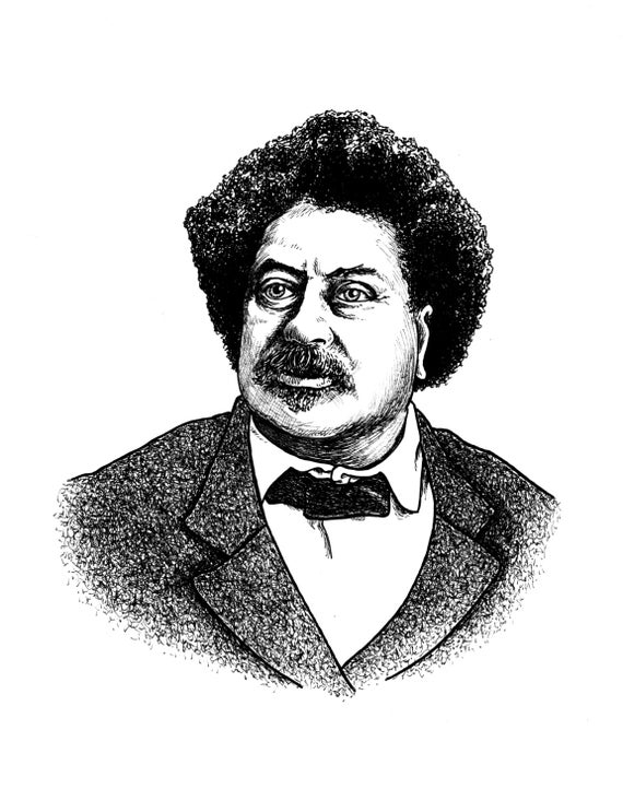 ORIGINAL ART Alexandre Dumas portrait / retrato Alejandro