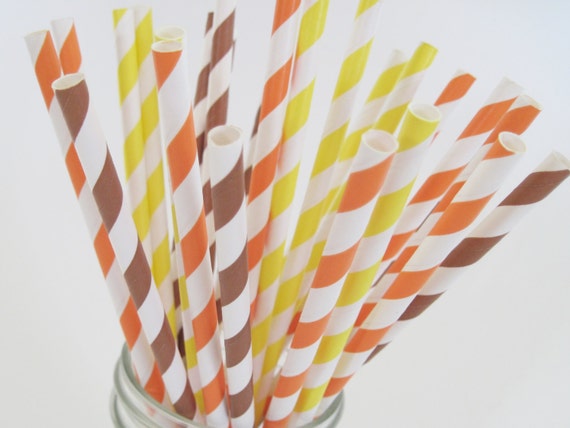 Fall Orange, Brown & Yellow Paper Straw Mix - Thanksgriving Party Supply - ships less than 24 hours Il_570xn