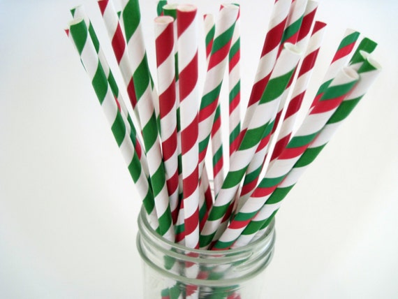 Christmas Red and Green Paper Straw Mix - - ships less than 24 hours Il_570xn