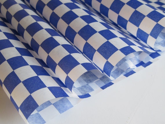 Wax Paper-25 Sheets of Blue and White Checkered Wax Paper-Deli Sandwich Wrap-Box and Tray Paper Liners-Blue Plaid Wrapping Paper 12" x 12" Il_570xn