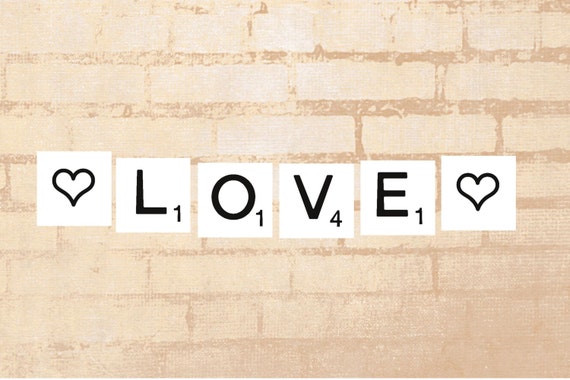 Scrabble Complete Alphabet Banner - INSTANT DOWNLOAD - bunting - white and wood - + heart, star and swirl Il_570xn