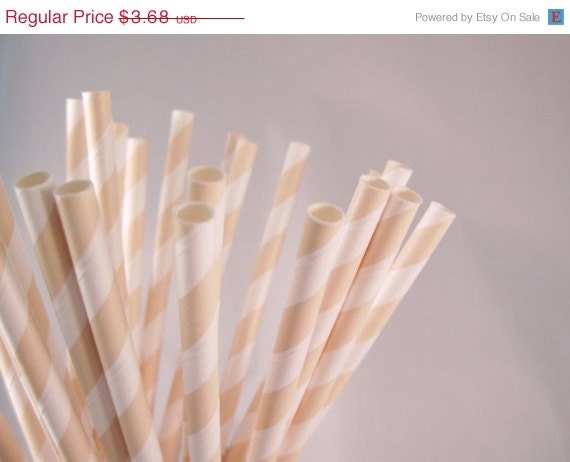15% off - 25 Cream Beige Elegant Stripe Straws - ships less than 24 hours Il_570xn