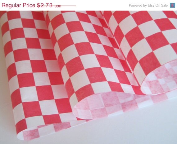 15% off - 25 Sheets of Red and White Checkered Deli Wrap Wrapping Paper 12" x 12" Il_570xn