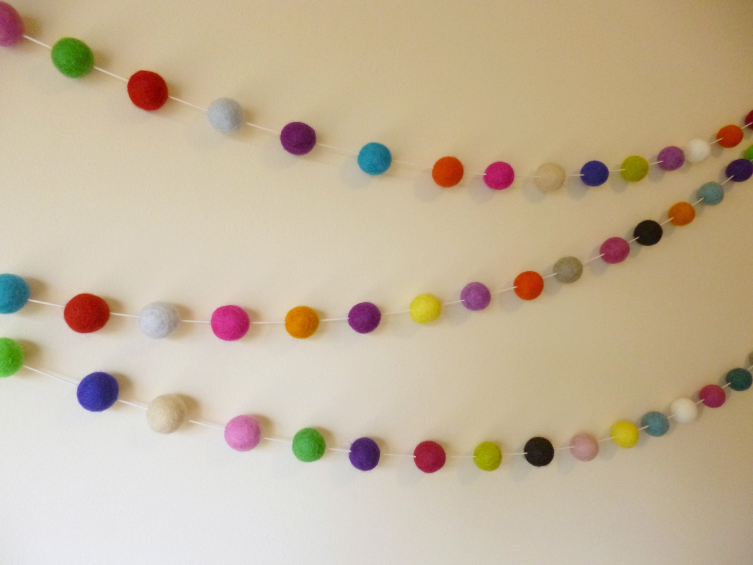 garland pom pom white felt Garland Decoration AzaleaCottageCrafts Multi by Coloured Party