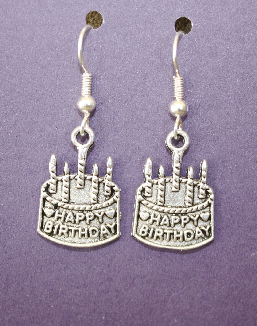 Birthday Cake earrings happy birthday w/ candles silvertone or