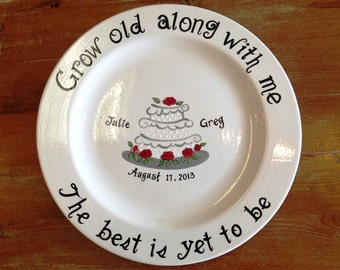 Custom Name Personalized Hand Painted Ceramic Wedding pottery Plate or Anniversary Plate