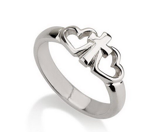 Cross Ring 925 Sterling Silver Heart Ring, Sideways Cross Ring