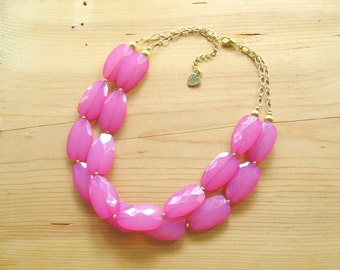Colorful Fuchsia Necklace Statement Multi Chain Upcycled