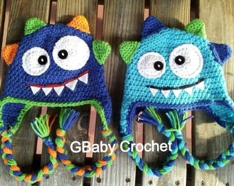 Crochet baby monster hat blue 0-5T