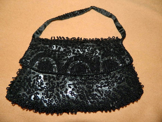 Vintage Black Goldco Sequin and Bead Evening Bag