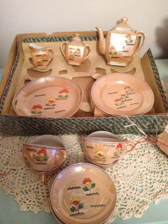 A child's china tea set