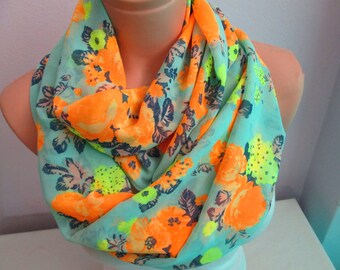 SALE----Scarf, Orange Roses Infinity Scarf, Shawl Circle Scarf, Loop scarf, Women Scarf