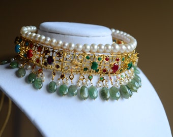 Vintage Multi-Gem Stone Collar with Premium quality Emeralds