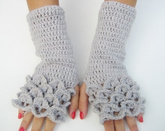 gray dragon scale Fingerless Crocheted Gloves Arm Warmers dragon scale gloves gray fingerless , winter accessory, woman accesories