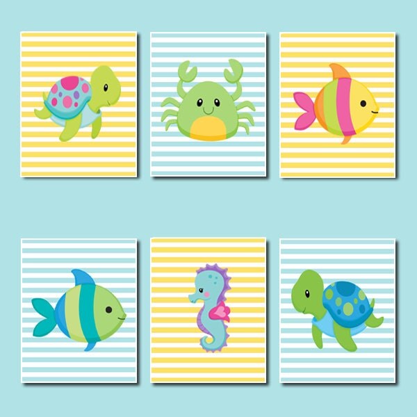 Sea Animals WALL ART Kids Bathroom Decor Sea Life Nursery