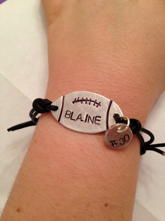 Items similar to Handmade Football bracelet stamped leather bracelet