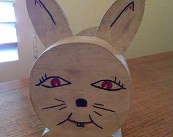 Rabbit Folk Art painted wood book rack rabbit