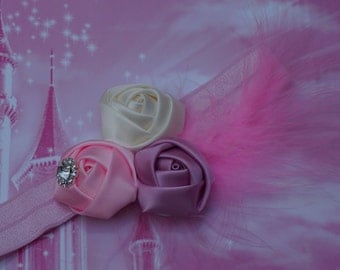 pink headband, pink Baby headband ,pink Rosette headband- pink Newborn headband , Baby girl headband - Pink rose headband