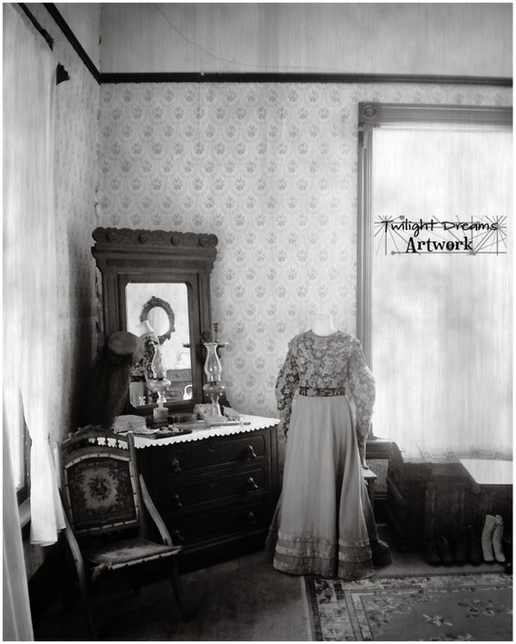 Black and White Victorian Bedroom with by TwilightDreamArtwork