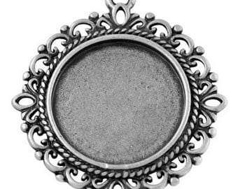 20 pcs Antique Silver Round Cabochon Setting, Pendant Bezel Tray, Inner tray 20mm