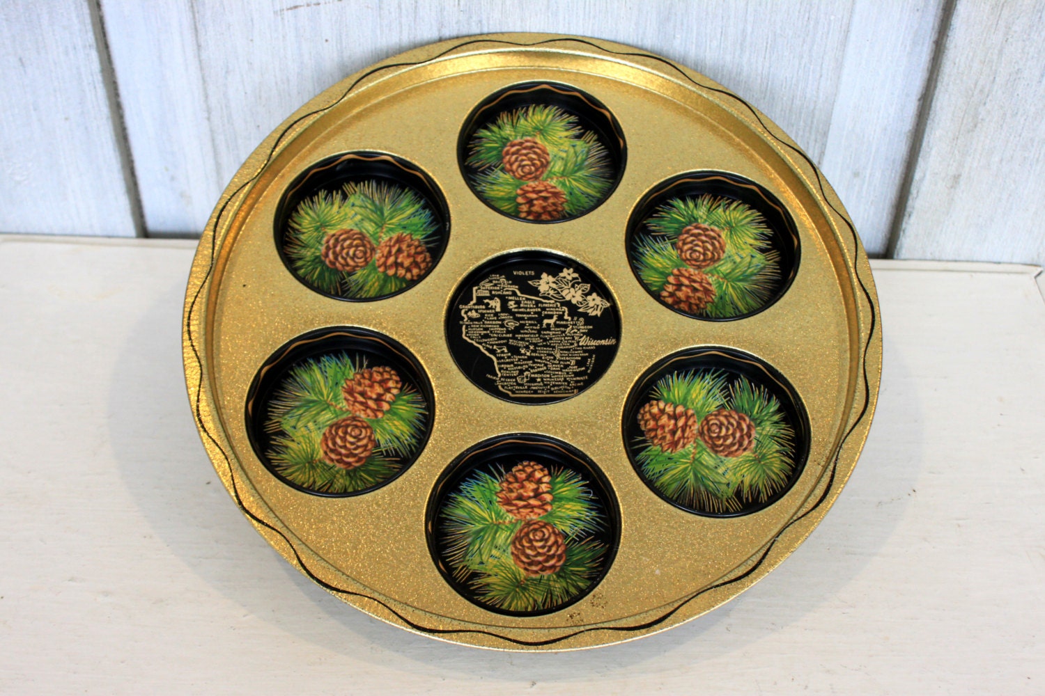 SALE vintage souvenir beverage tray // WISCONSIN // metal tray