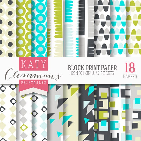 BLOCK PRINT digital paper pack printable patterns for DIY
