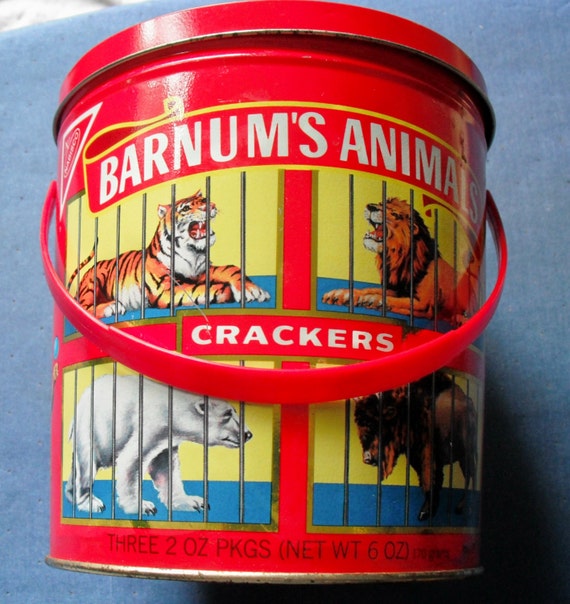 ANIMAL CRACKERS TIN Vintage Nabisco Container With Handle