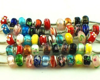 Mix Murano Lampwork Glass Beads Fit European Charm Bracelets Handmade 50pcs 14mm Free shipping!!