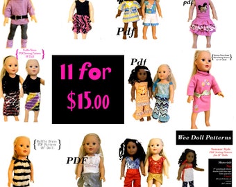 Fits 18" American Girl Doll Clothes PDF Sewing Patterns 11 patterns for 15.00