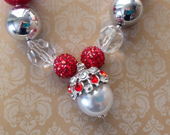 Christmas Bling Bubblegum Necklace, Chunky Bubblegum Bead Necklace, Diva, Princess Bling, Christmas Jewelry, Photo Prop
