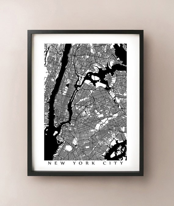 New York City Map Black and White NYC Poster by CartoCreative