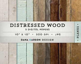 Rustic Wood Digital Paper Set with distressed wood textures, 5 sheets for invites, printing, scrapbooking, blog graphics, clipart, ClipArt